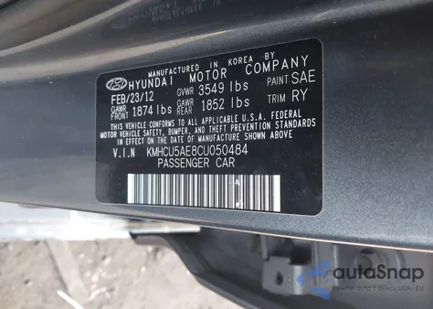 2012 Hyundai Accent Se z USA, uszkodzony, nr VIN KMHCU5AE8CU050484